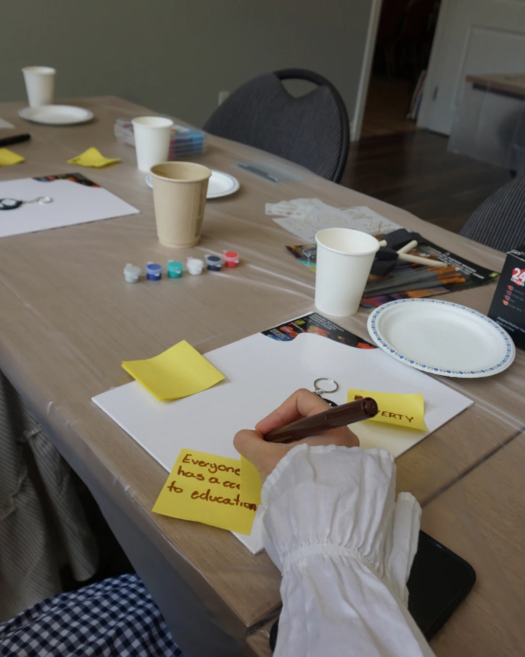 Youth participants at a GRFS art workshop sharing ideas about environment, poverty, education, bullying, health, and positive community change.