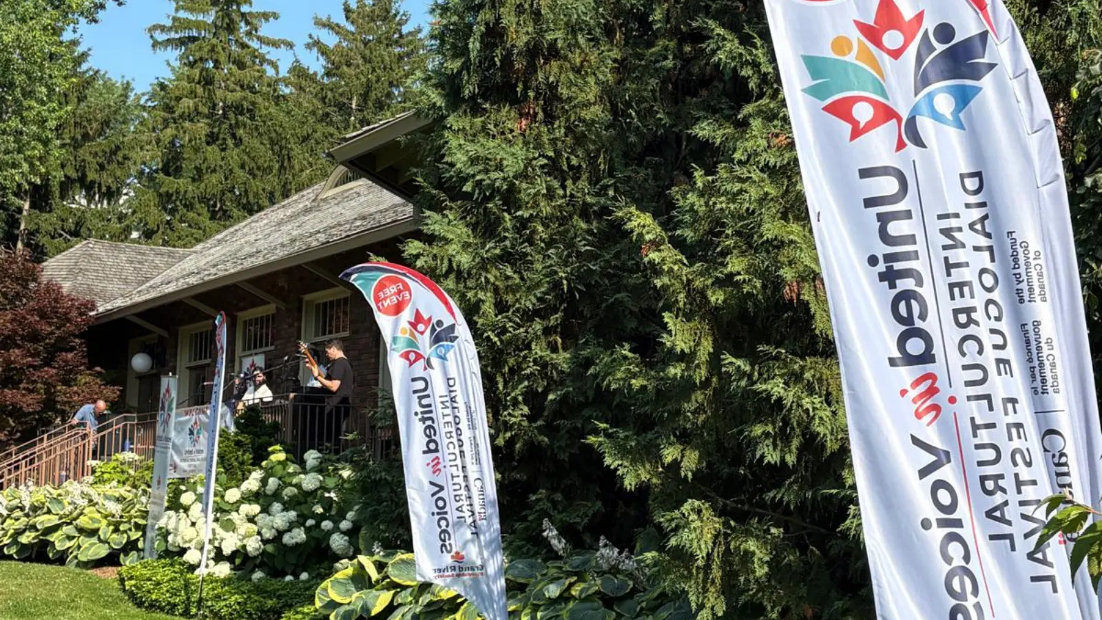 United in Voices Intercultural Dialogue Festival participants, performers, community booths, and cultural activities at Victoria Park hosted by Grand River Friendship Society.