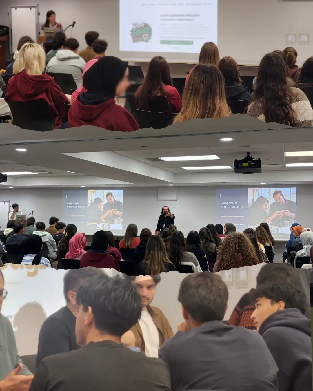 Students attending presentations and speaking with mentors at Future Pathways 2026