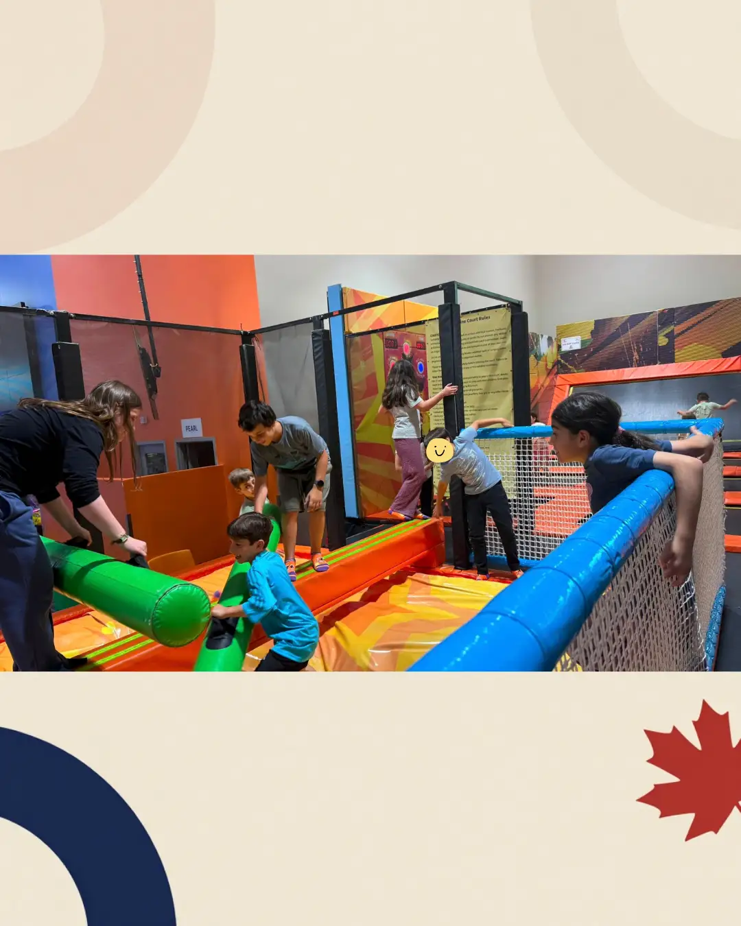 Children and mentors taking part in a foam balance-beam activity at GRFS Summer School 2026