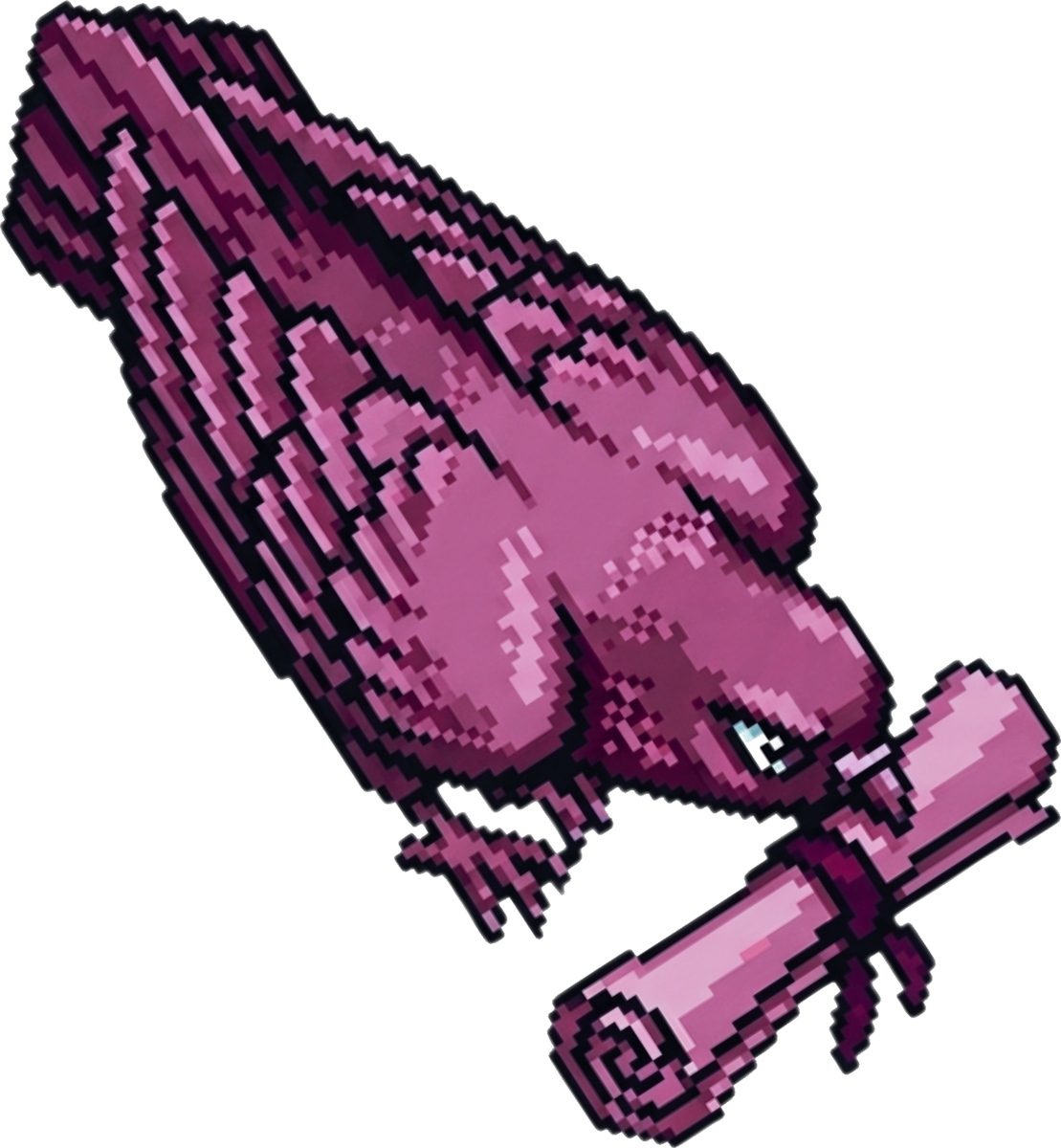 Pixel-art bird carrying a rolled-up scroll, an illustration from The Algorhythm