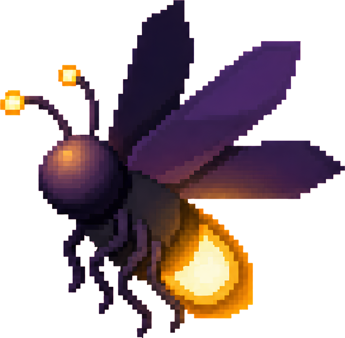 Pixel-art firefly with a glowing light